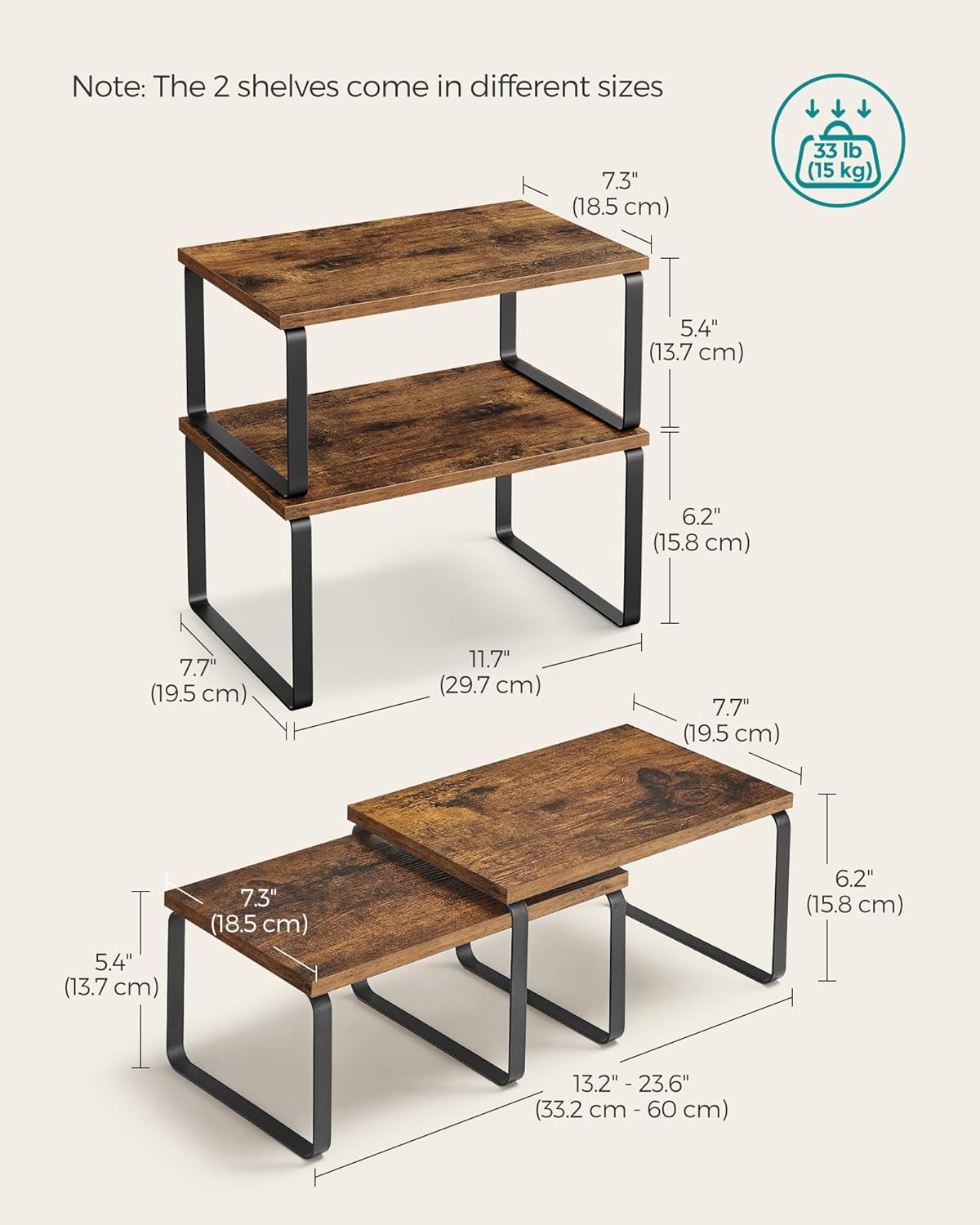 SONGMICS Cabinet Organizer Shelf, Set of 2 Kitchen Counter Shelves, Kitchen Storage, Spice Rack