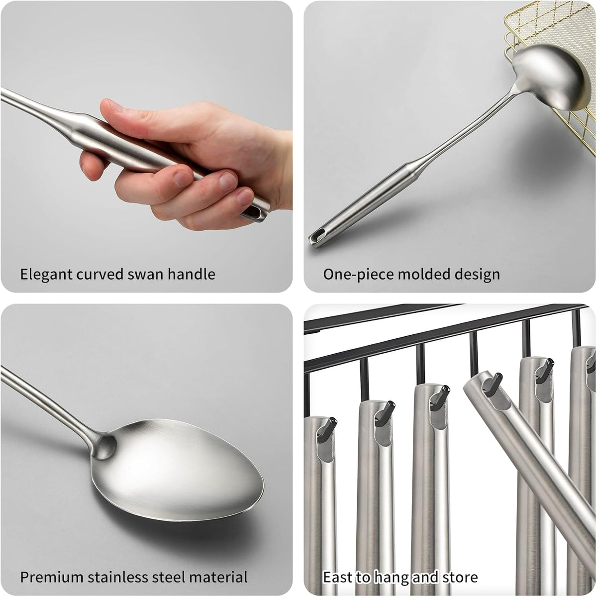 304 Stainlss Steel Kitchen Utensils Set, 11 Pcs Long Metal Cooking Utensil Gadgets Tools Set with