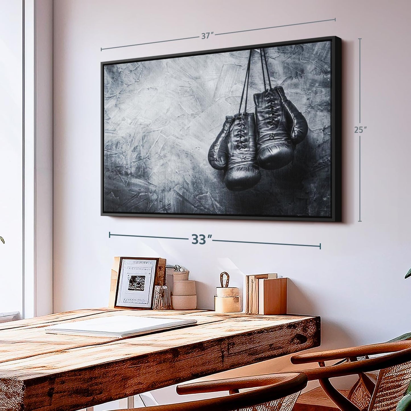 ElephantStock Boxing Gloves Wall Art - Horizontal Framed Canvas - 1-Piece Living Room Wall Decor