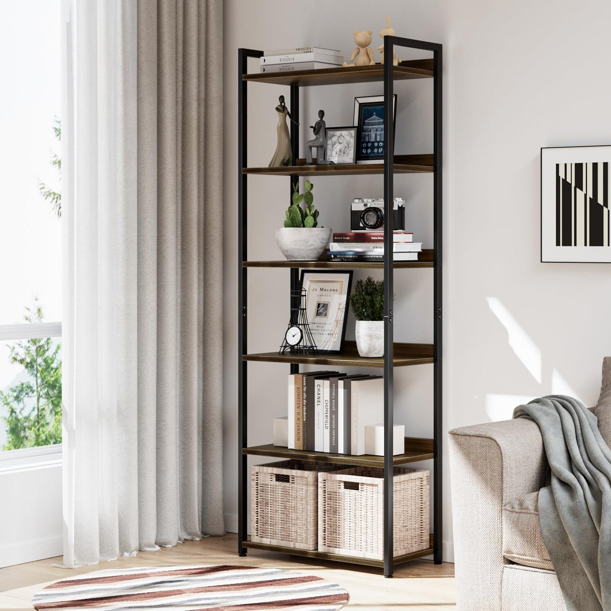 NUMENN Bookshelf, 6 Tier Bookshelves, Home Office Bookcase Shelf Storage Organizer, Free Standing