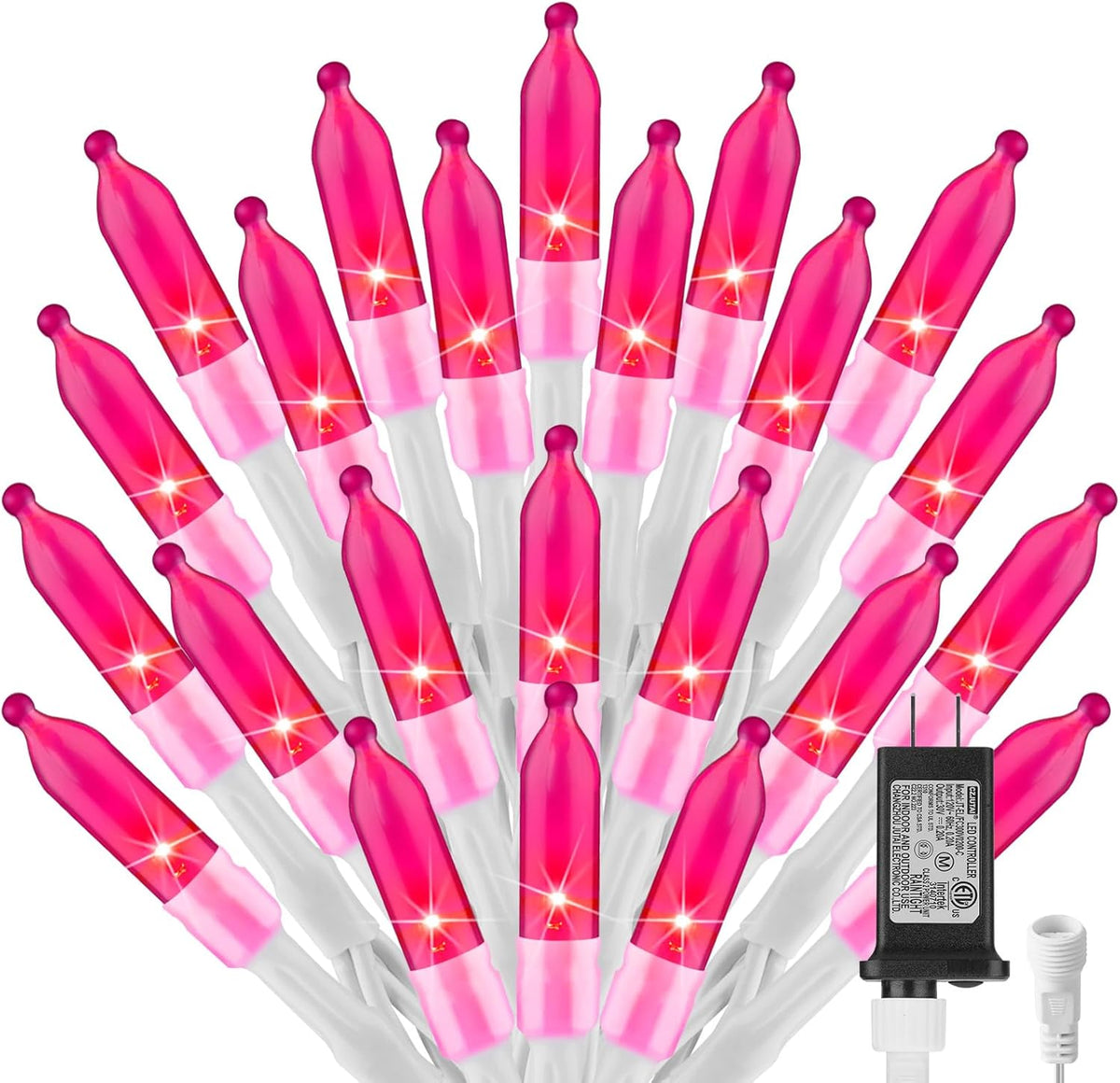 Pink Christmas Mini Lights, 39Feet 100 LED Pink String Light with 8 Lighting Modes, Connectable