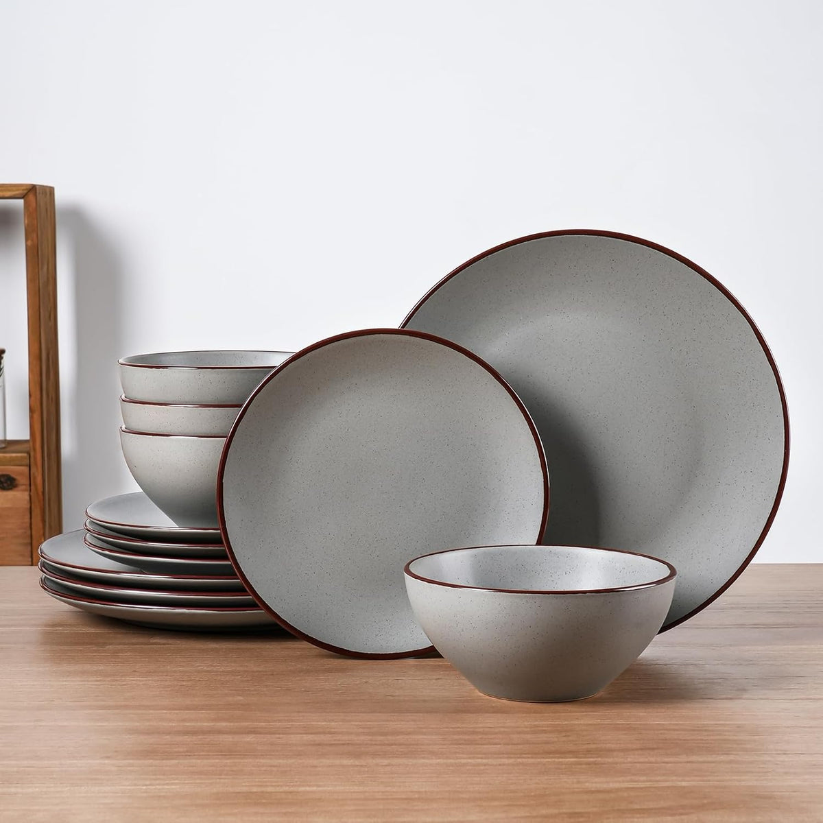 Famiware Venus Plates and Bowls Sets, 12 Pieces Stoneware Speckled Dinnerware Sets, Dishes Set for