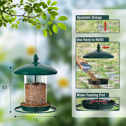 Metal Bird Feeder for Outdoors Hanging,3.0LB Seed Feeder,Easy to Fill & Clean,360° Feeding,Chew