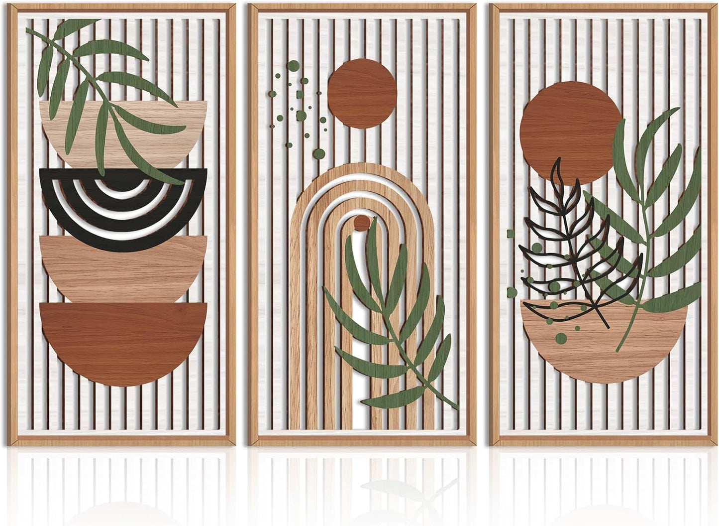 IARTTOP Large Boho Wood Wall Art Framed 16x32 Inch Mid century Modern Wooden Wall Decor Abstract