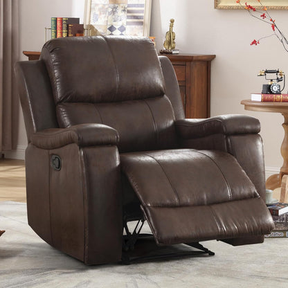 Brown Recliner Chair, Single Overstuffed Sofa Recliners, Breathable Faux Leather Manual Reclining