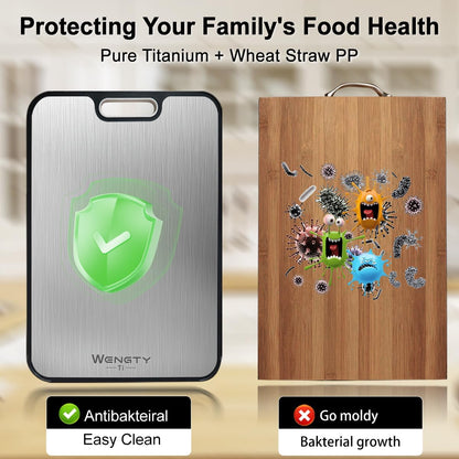 Titanium Cutting Boards for Kitchen, Double Sided Food-Grade Pure Titanium&Wheat Straw PP