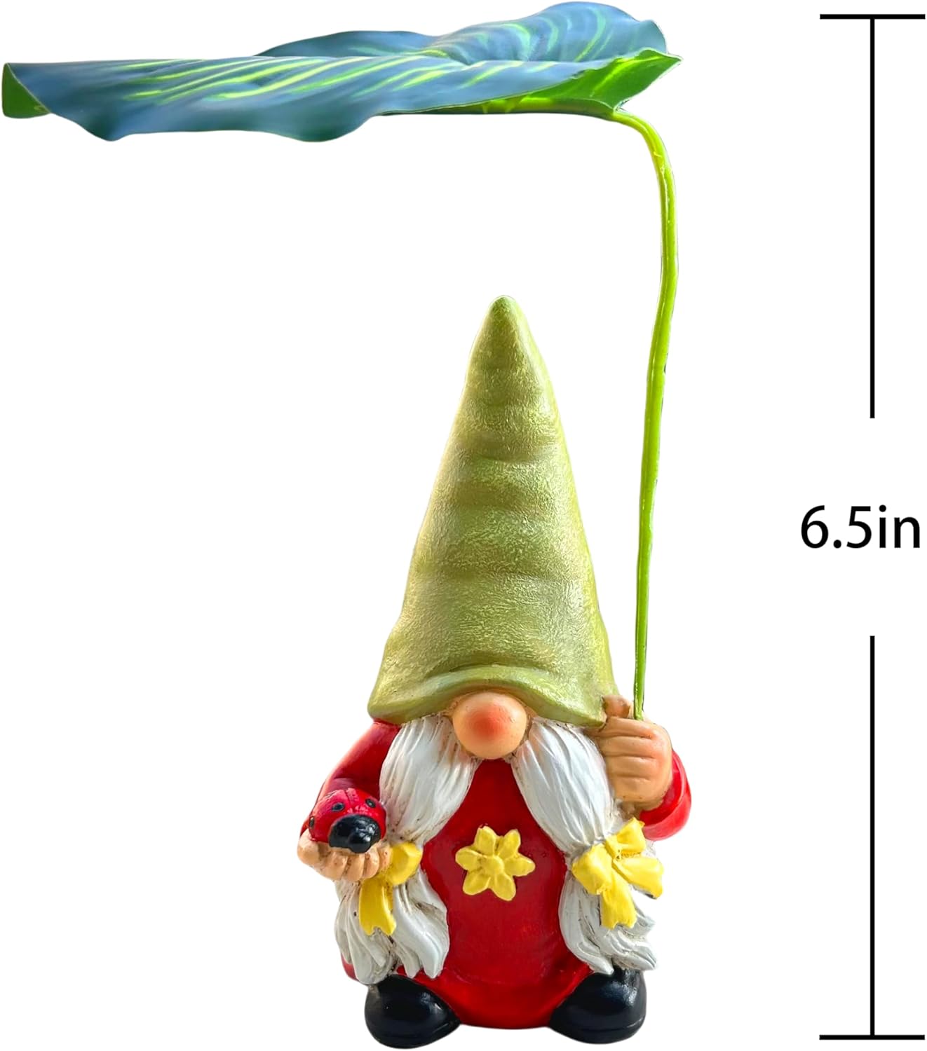 Garden Female Gnome Statue Decoration with Leaf Umbrella, 6.5” Figurine Ornament for Indoor Outdoor
