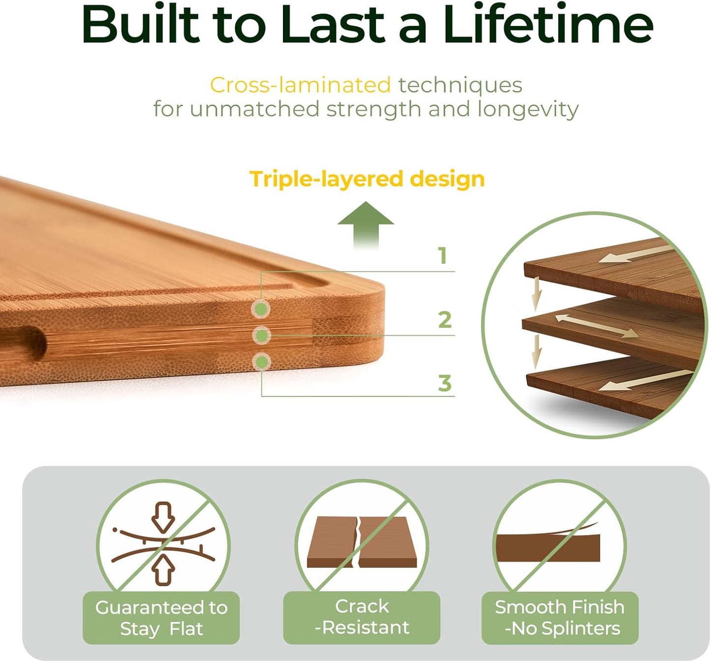Extra Large Bamboo Cutting Board for Kitchen - 18 Inch Wood XL Cutting Boards with Juice Groove and