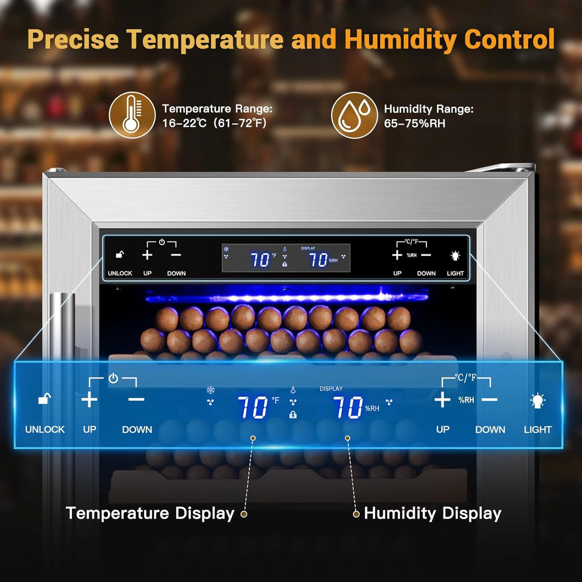 Electric Cigar Humidor, 15 Inch Upgraded Large Capacity Humidor Cabinet with Powerful Compressor
