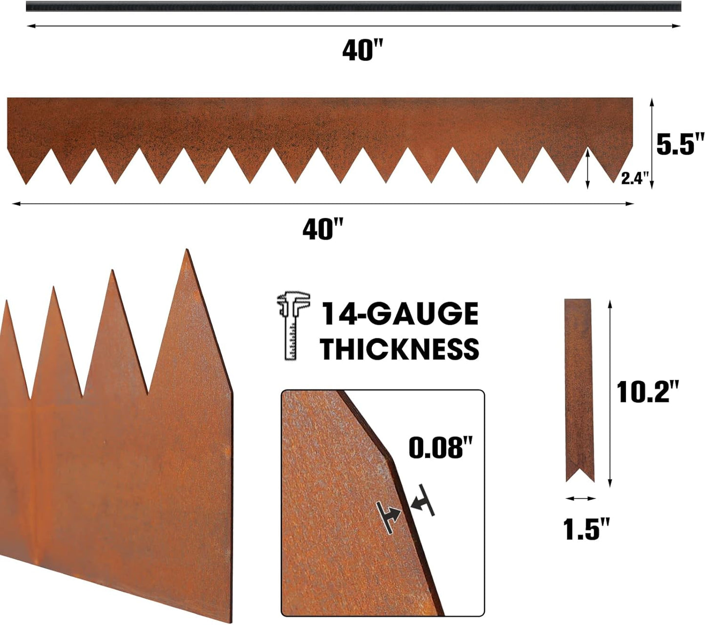 Worth Garden 6-Pack Cor-Ten Steel Landscape Edging with Black Protection Strips - Rust Patina
