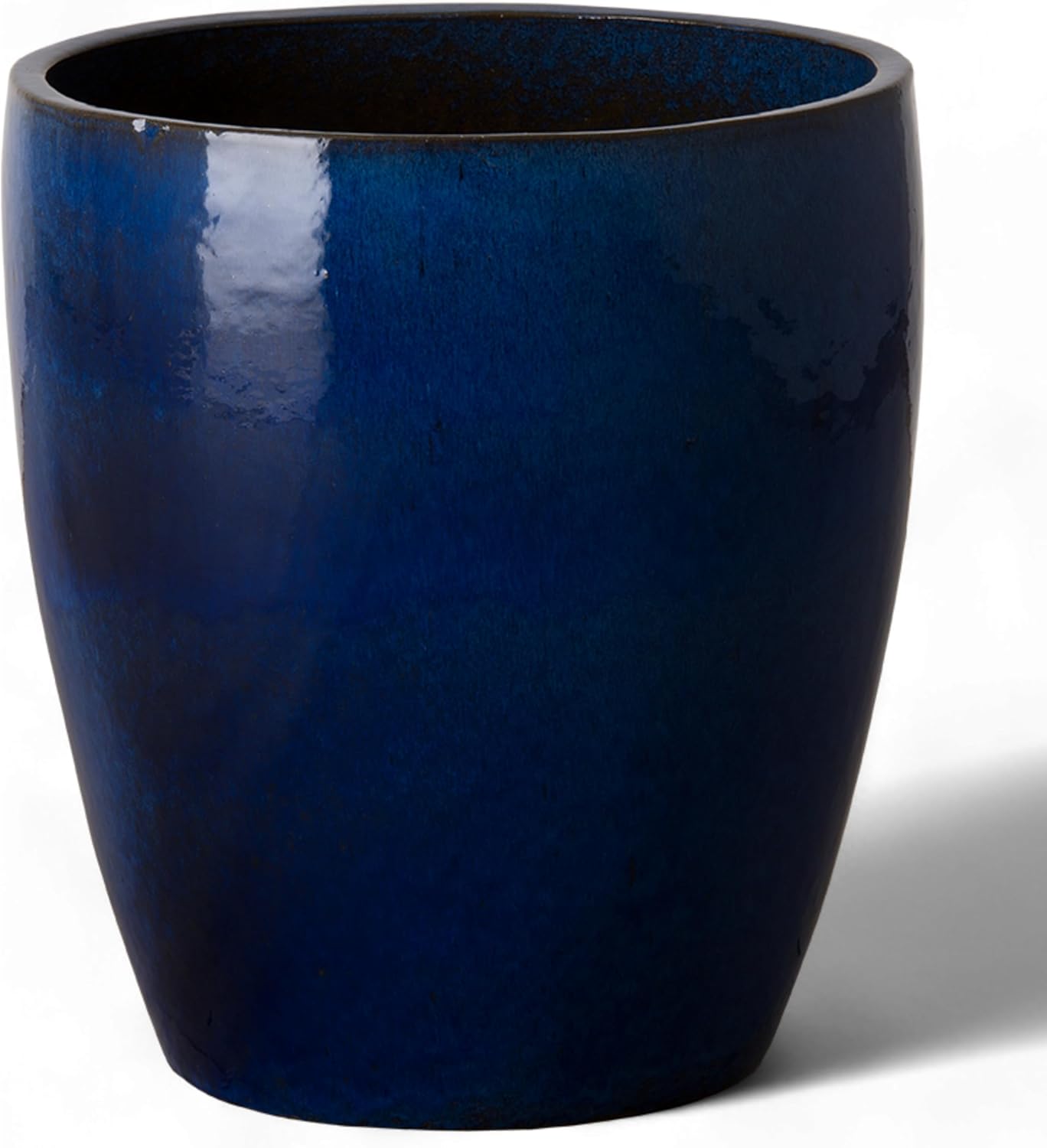 Emissary Bullet 18 in. Blue Ceramic Round Planter (18 in. L x 18 in. W x 21 in. H) with Drainage