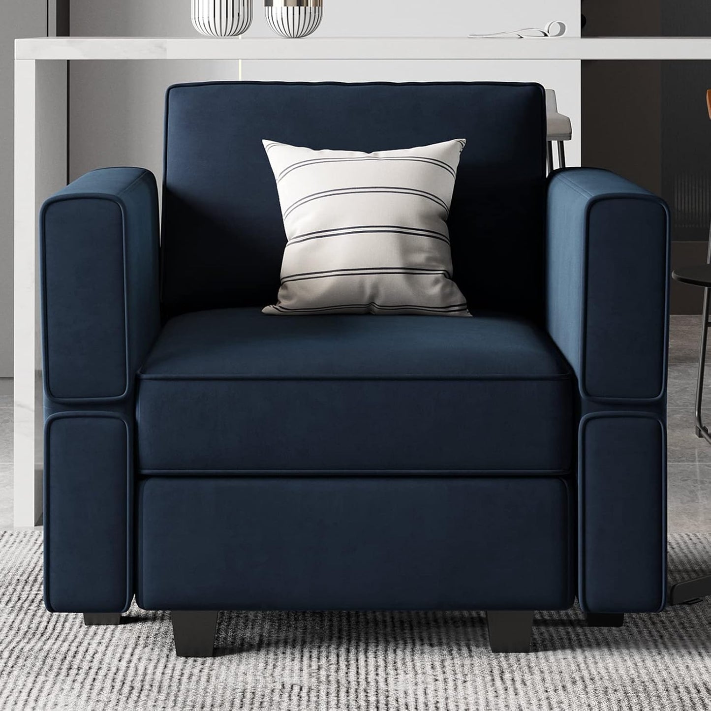 Belffin Modular Sectional Arm Accent Chair with Storage Seat Velvet Armchair Single Sofa Club Chair