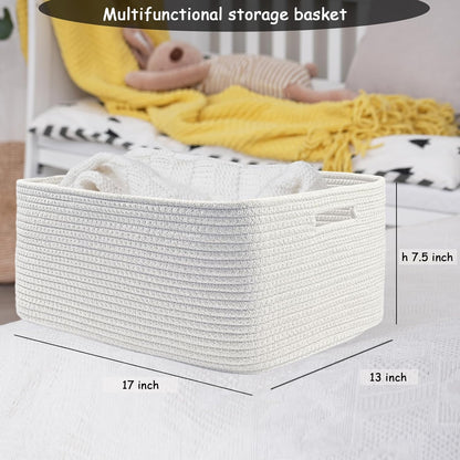 COMFY-HOMI Cotton Rope Woven Basket with Handles for Shelves,Toys,Book, Cloth Storage Baskets for
