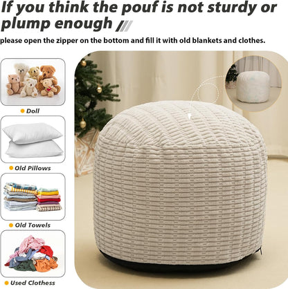Round Stuffed Pouf Ottoman for Foot Rest, Storage Ottoman Pouf Foot Stool Cushion, Faux Fur Poufs