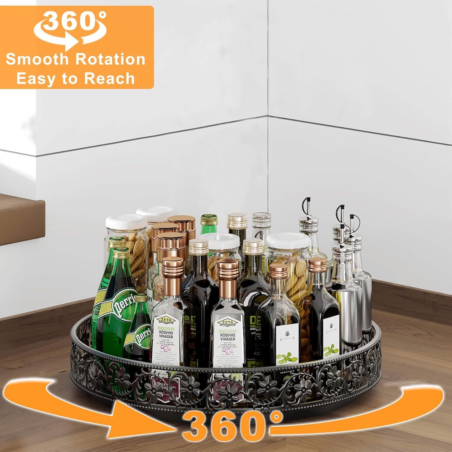 Lazy Susan Turntable Organizer, 13 inch Large Rotating Spice Rack Lazy Susan for Dining Table Top