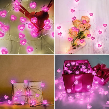 10FT Pink Heart Fairy Lights Battery Operated with Timer for Mothers Day Decoration, LED String