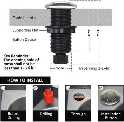 Garbage Disposal Air Switch Kit for SinkTop Waste Disposal with Stainless Steel Brushed Nickel Long