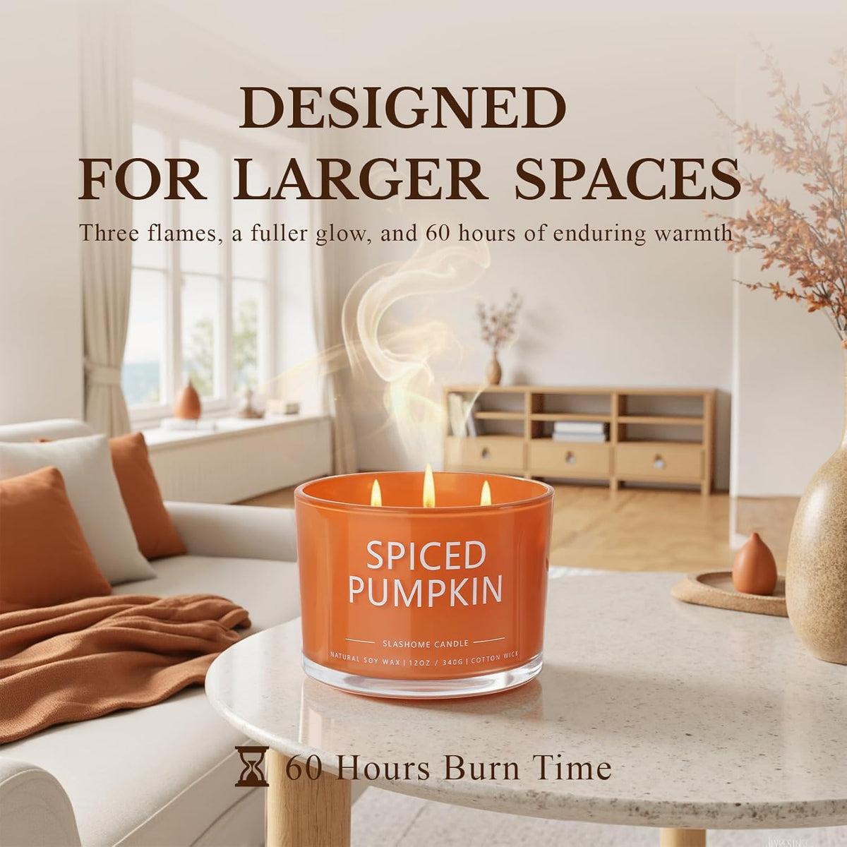 Pumpkin Spice Fall Candle, Large 3 Wick 12oz Luxury Candle, Elegant Autumn Gift for Women & Men