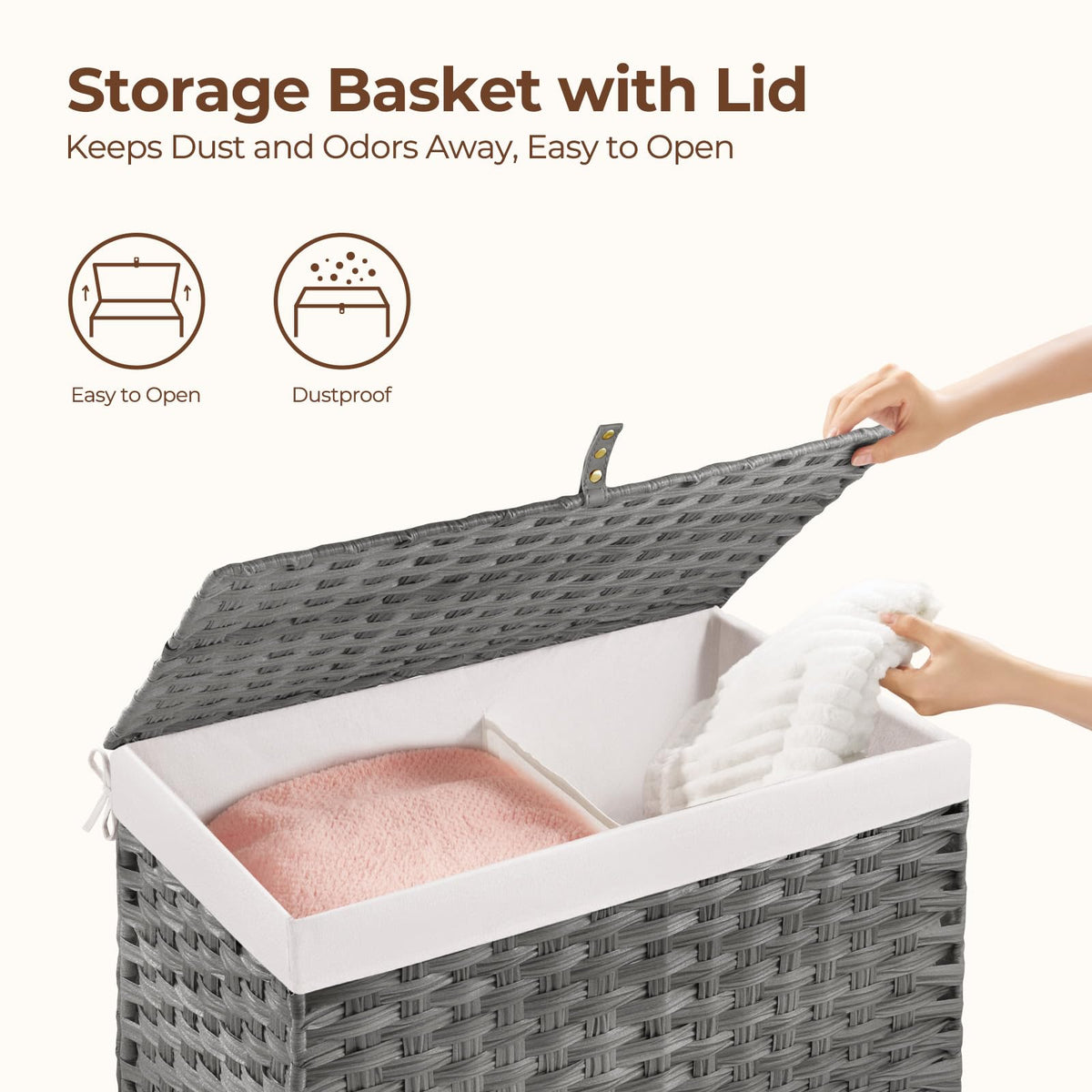 GREENSTELL Storage Basket with Lid, 17.2 Gallon(65L) Small Wicker Blanket Storage Basket with
