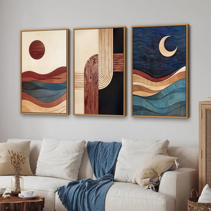 SIGNINART Boho Mid Century Modern Framed Canvas Wall Art, Bohemian Geometric Wall Decor, Abstract