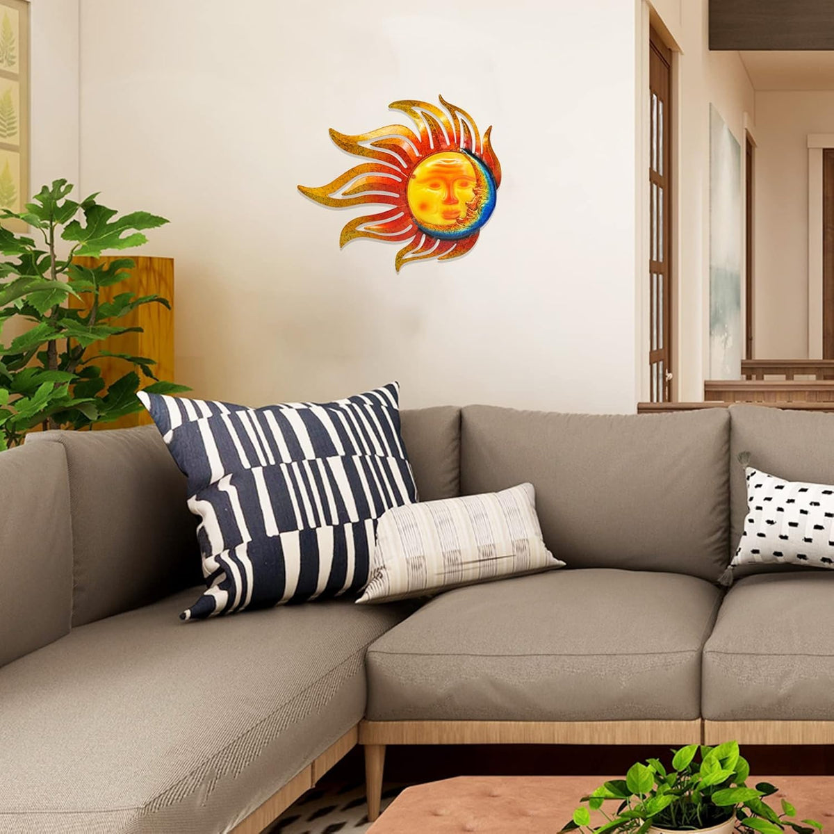 Sun Metal Wall Art Outdoor Decor Sun Moon Face Wall Decor Rust Proof Large Metal Sun(18Inch)