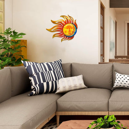 Sun Metal Wall Art Outdoor Decor Sun Moon Face Wall Decor Rust Proof Large Metal Sun(18Inch)