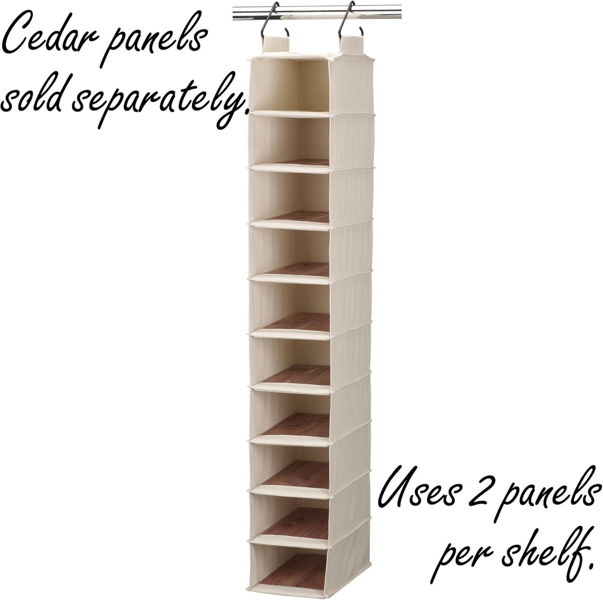 Household Essentials Hanging Shoe Organizer, 10 Wide Cubbies with Cedarline Pockets, Heavy-Duty