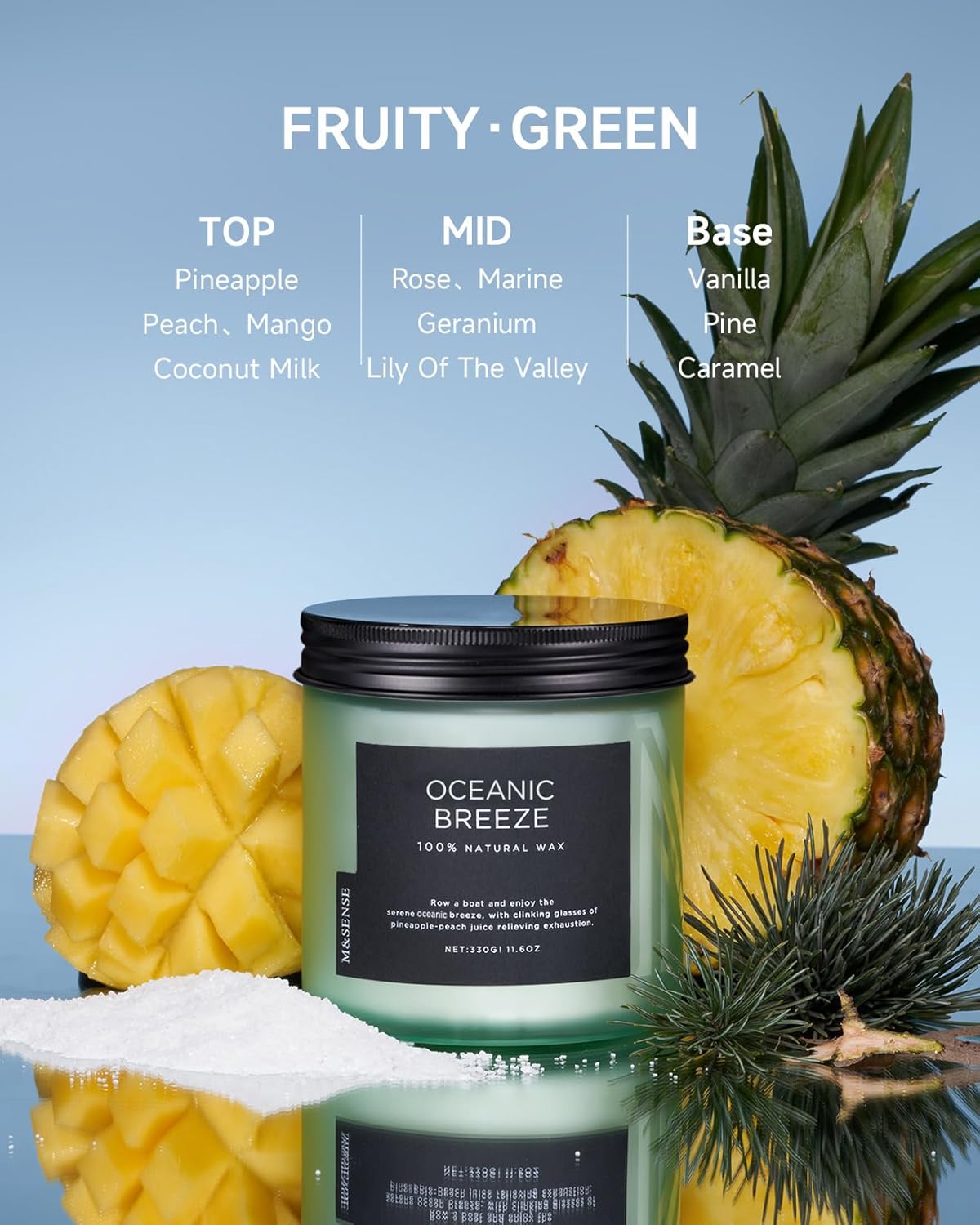 M&SENSE Candle Oceanic Breeze Scented, 11.6oz 70 Hour Long Lasting 2 Wick Pineapple & Mango Scent