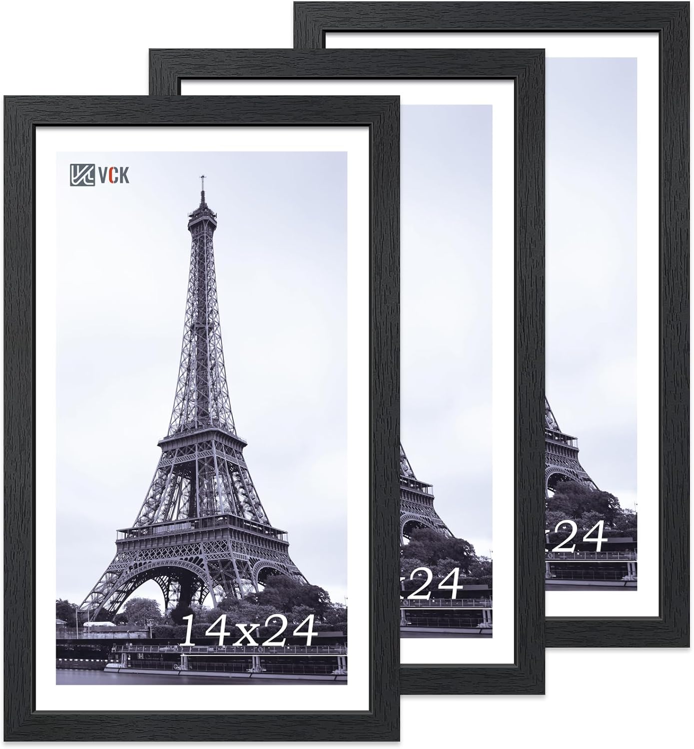 VCK 14x24 Picture Frame Set of 3, Black Solid Wood Poster Frames, Textured Exclusive Wall Gallery