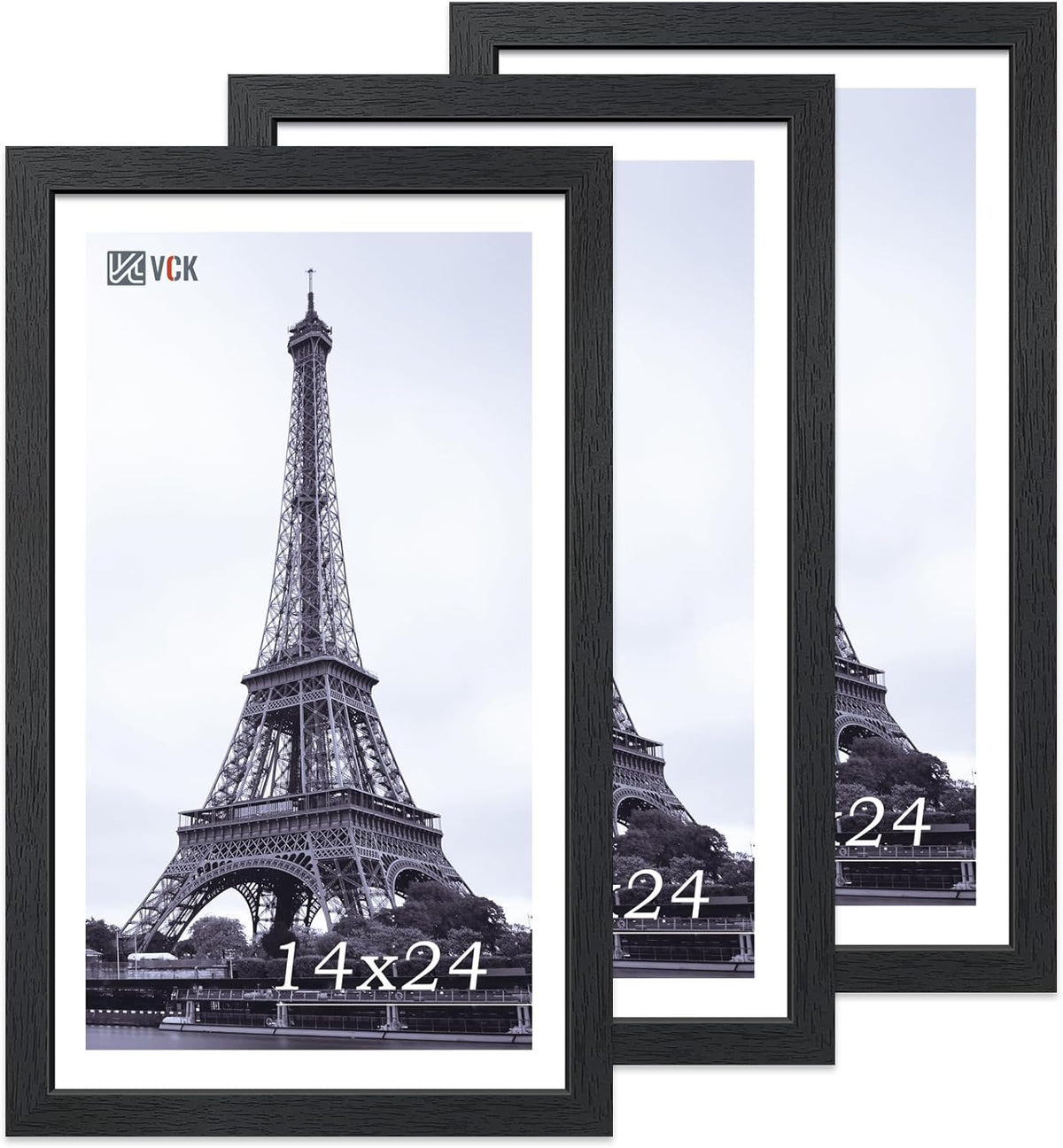 VCK 14x24 Picture Frame Set of 3, Black Solid Wood Poster Frames, Textured Exclusive Wall Gallery
