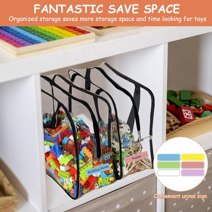 6 Packs Large Toy Storage Bags with Labels, Reusable Clear PVC Board Game Storage, Travel
