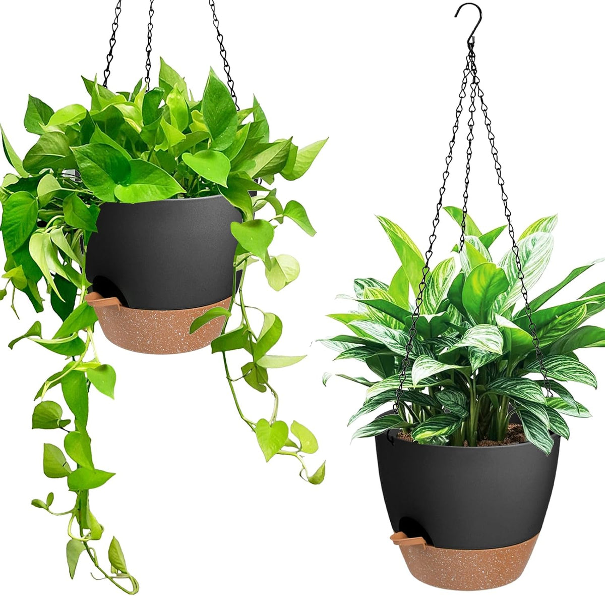 Hanging Planters for Indoor Outdoor Plants, 2 Pack Self Watering Hanging Pot with Drainage Holes &