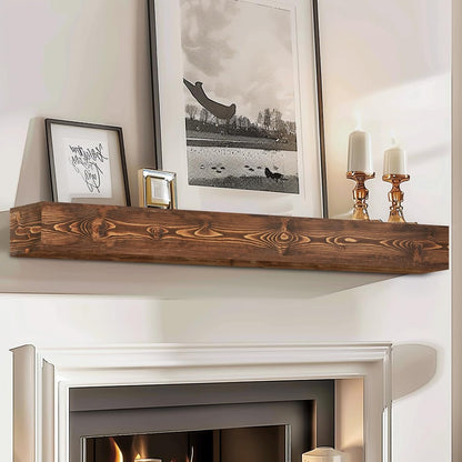 56x8x5 Fireplace Mantel - Handcrafted Hollow Rustic Solid Wood Wall Mounted Floating Shelf with