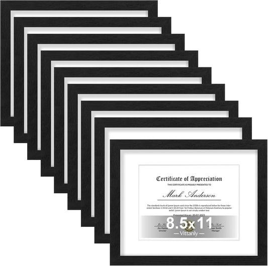 Vittanly 8.5x11 Picture Frames Set of 9, Shatter Resistant Plexiglass, Display 6x8 Pictures with
