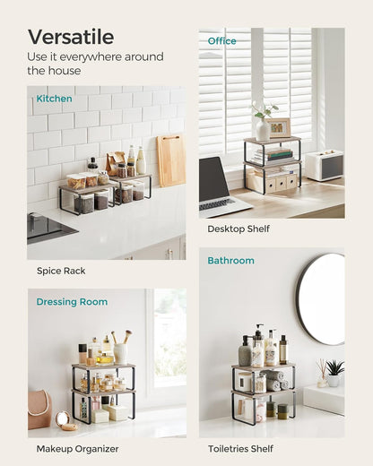 SONGMICS Cabinet Organizer Shelf, Set of 2 Kitchen Counter Shelves, Kitchen Storage, Spice Rack
