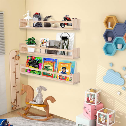 AZSKY Natural Wood Nursery Shelves Floating Wall Book Shelves Nursery Kids Baby Toddler Room Décor