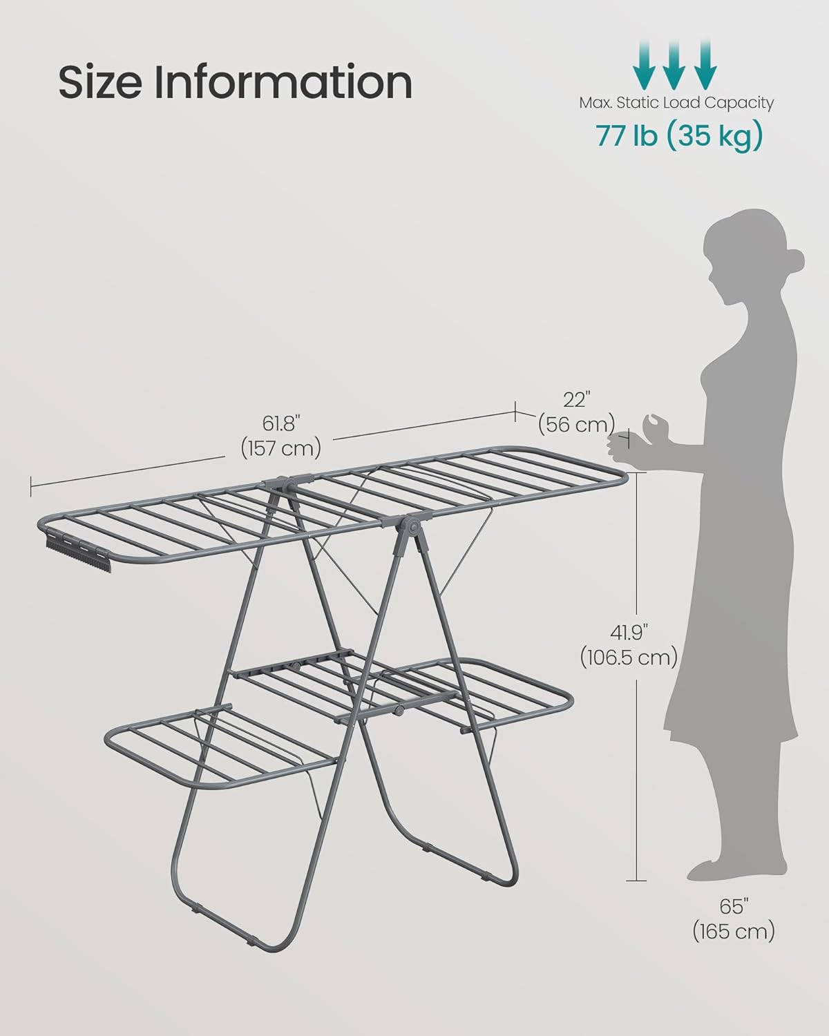 SONGMICS Clothes Drying Rack, Foldable 2-Level Laundry Drying Rack, Free-Standing Laundry Airer
