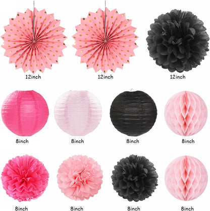 Hot-Pink Black Girls-Women Birthday Party-Decorations - 21pcs Baby Happy Banner, Paper Streamers