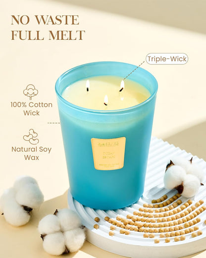 M&SENSE Ocean Escape Scented Candle 35oz 150H Burn Time Long Lasting, 3-Wick Natural Aromatherapy
