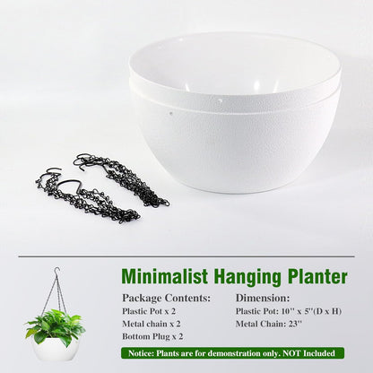 10 inch Hanging Planters for Outdoor Indoor Plants with Drainage Holes and Chain, 2 Pack Round