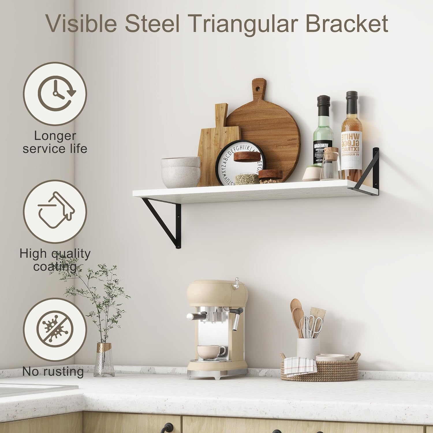 Fun Memories 27.5" W x12 D Floating Shelves, White Wall Shelf with Brackets, 12 Inch Deep Floating