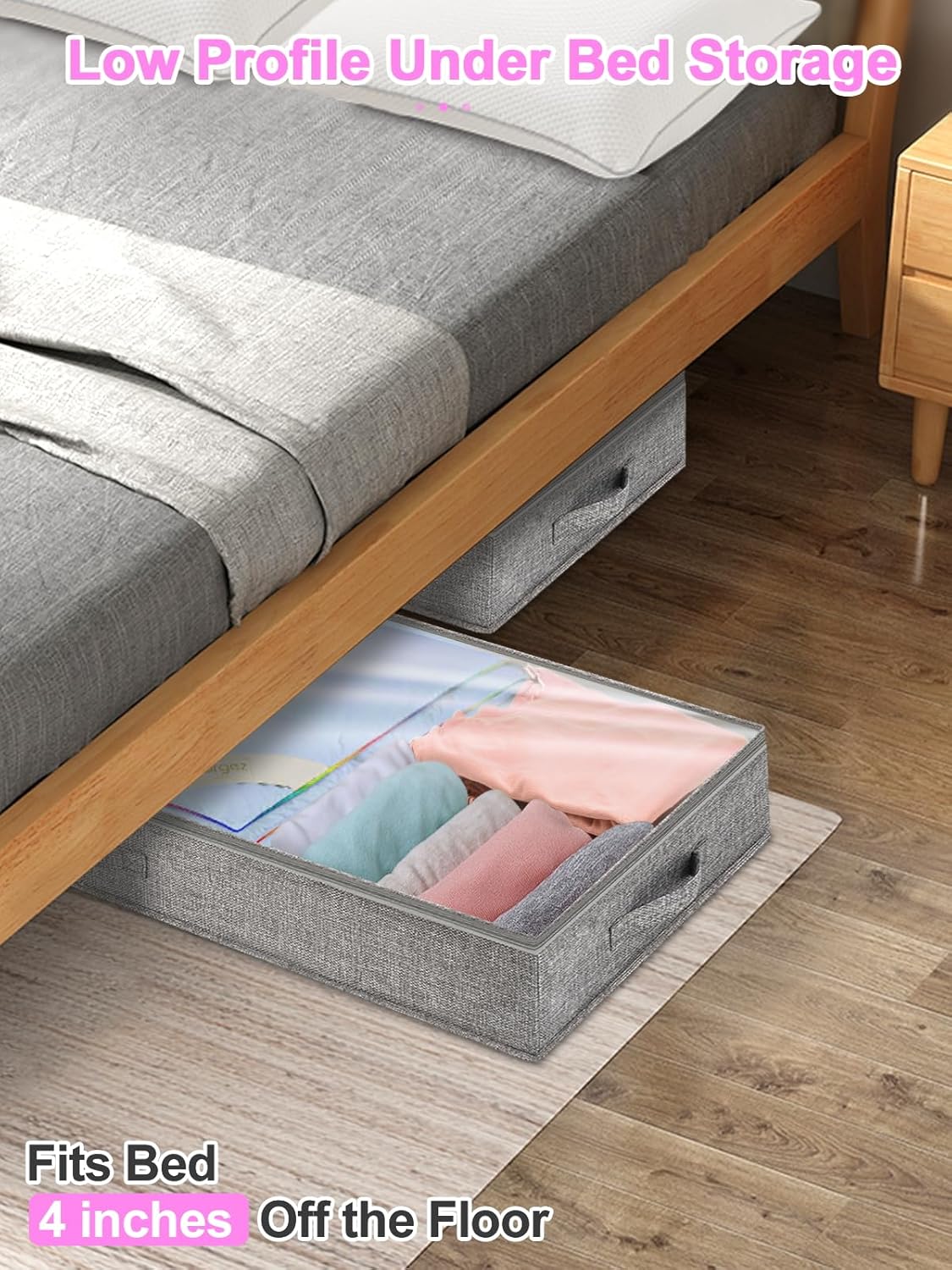 punemi Under Bed Storage Containers, Below 4 Inches Tall Low Profile Underbed Storage, NO