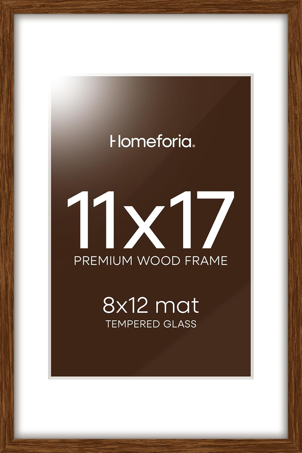 Homeforia 11x17 Brown Picture Frame, High End Dark Oak 11x17 Poster Wood Frame with Mat 8x12 Print