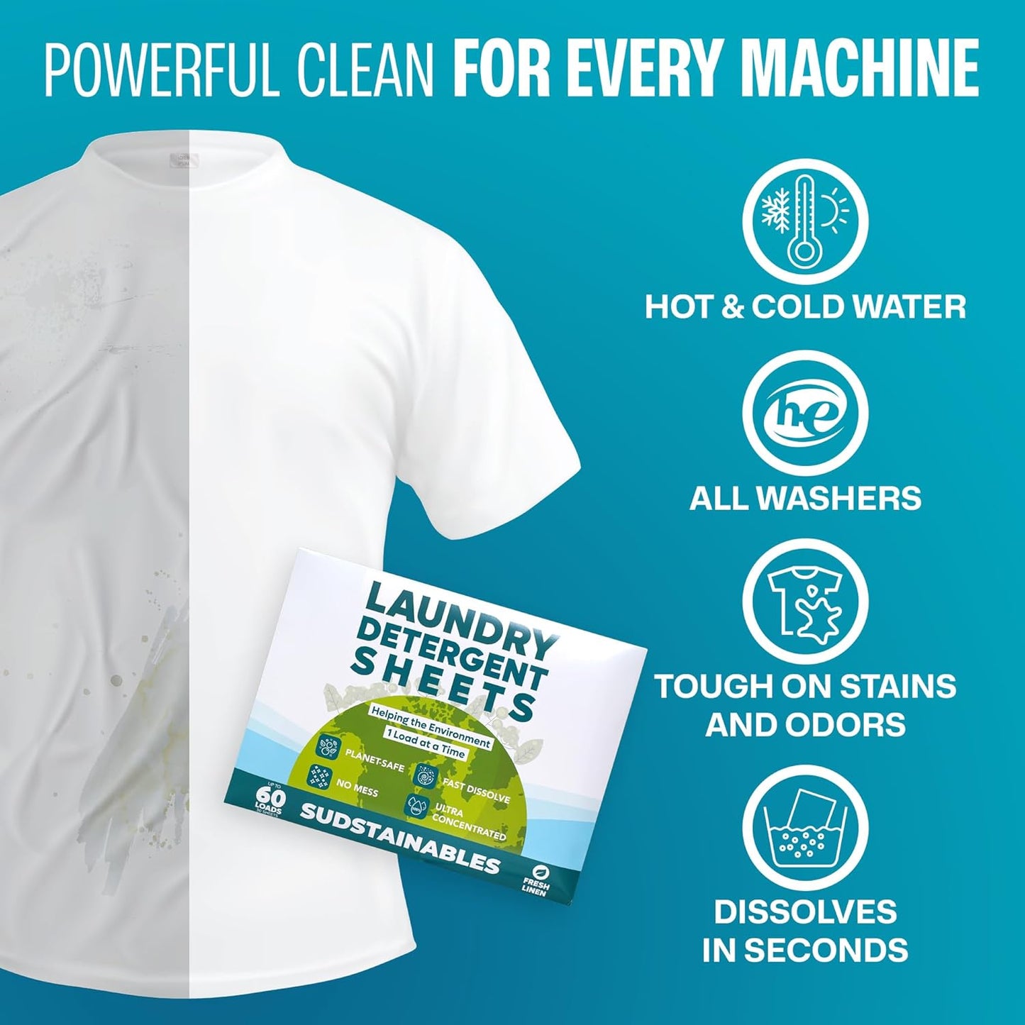 Sudstainables Laundry Detergent Sheets (60 Loads) – Eco-Friendly, Zero Waste, Plastic-Free Laundry