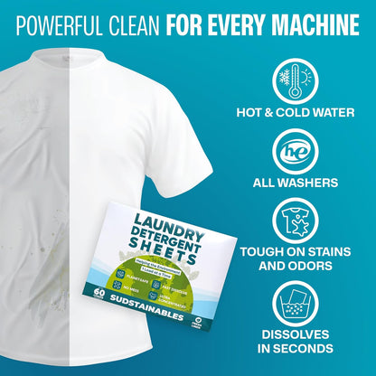 Sudstainables Laundry Detergent Sheets (60 Loads) – Eco-Friendly, Zero Waste, Plastic-Free Laundry