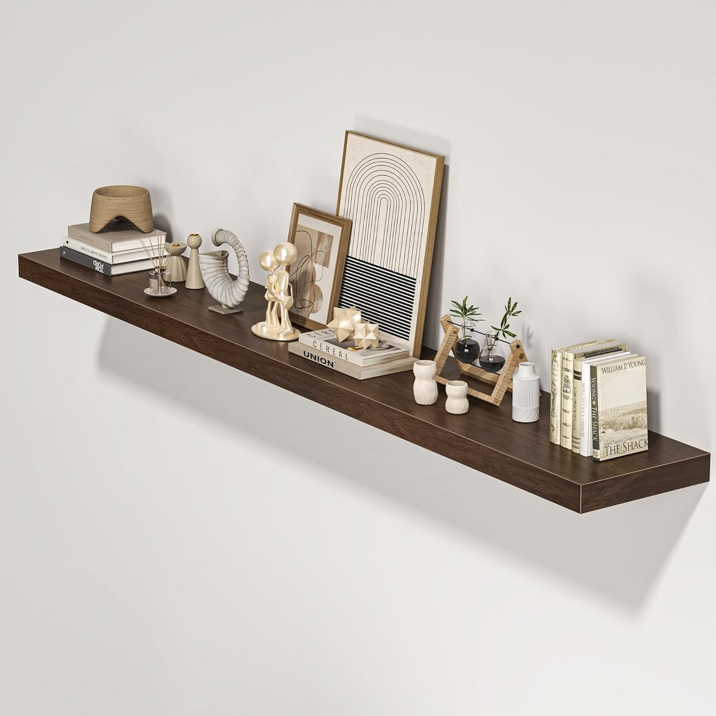 Floating Shelves for Wall, 72"W x 9.3"D x 1.5"H, Long Wooden Wall Mounted Display Shelves with