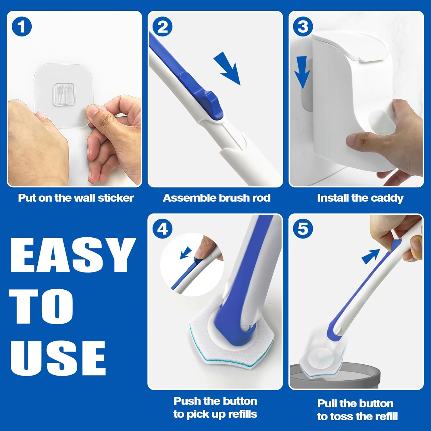 JEHONN Disposable Toilet Brush with 48 Wand Cleaner Refills, Wall Mounted Toilet Bowl Brush Holder