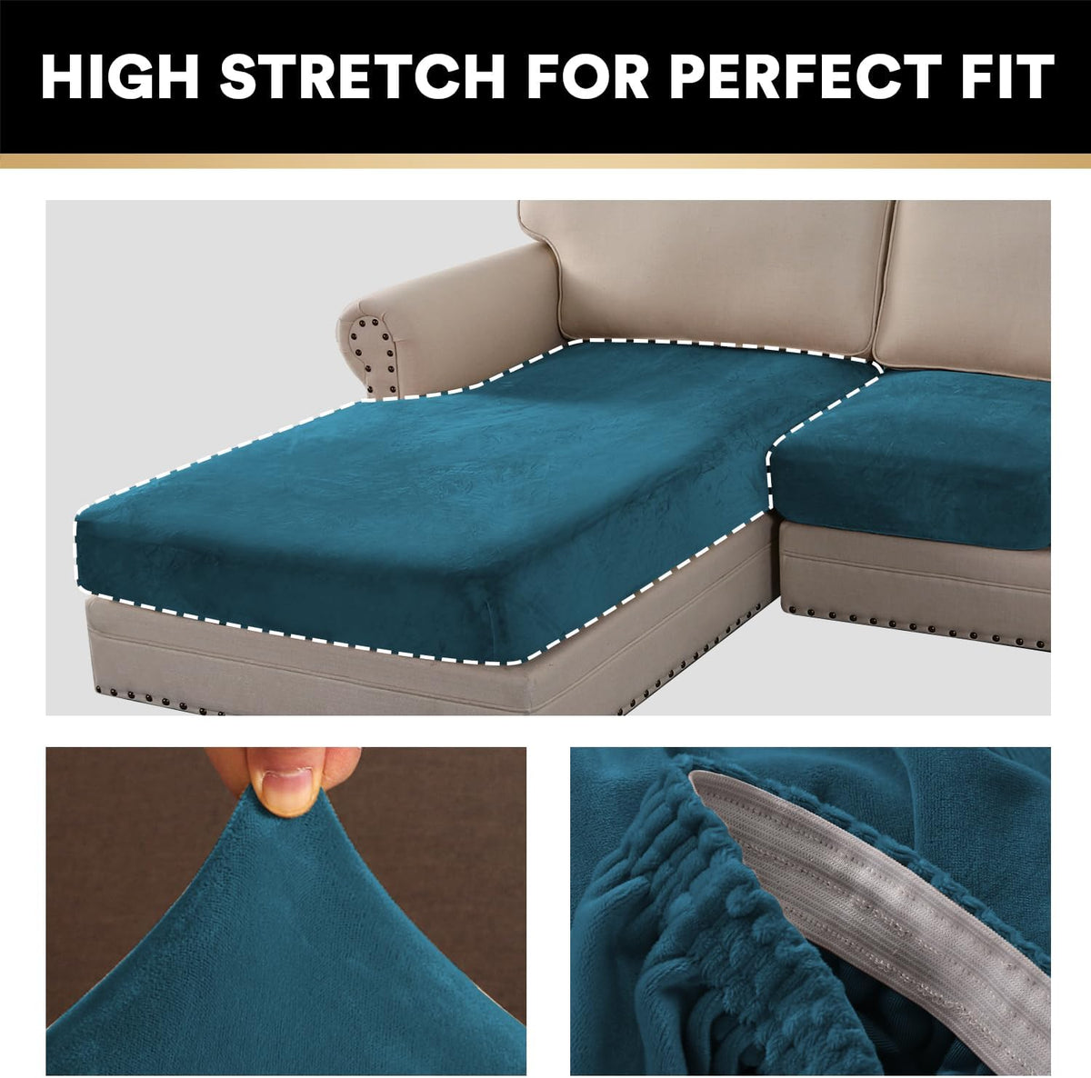 PrinceDeco Sectional Couch Covers 3 Pieces Velvet Sofa Covers L Shape Soft Couch Covers for