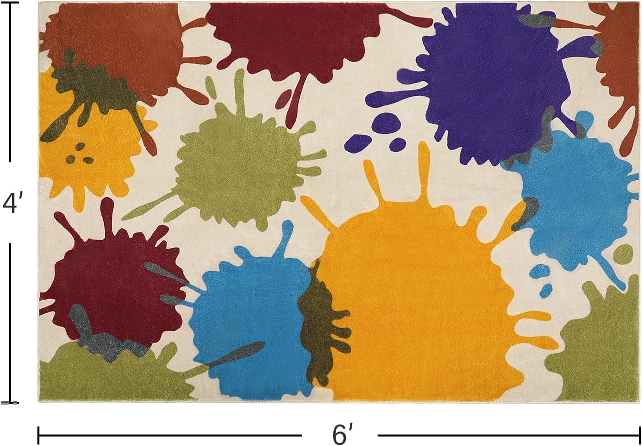 STARUIA Art Bedroom Rug, 4'x6' Machine Washable Kids Rug for Playroom, Paint Splash Rainbow Area