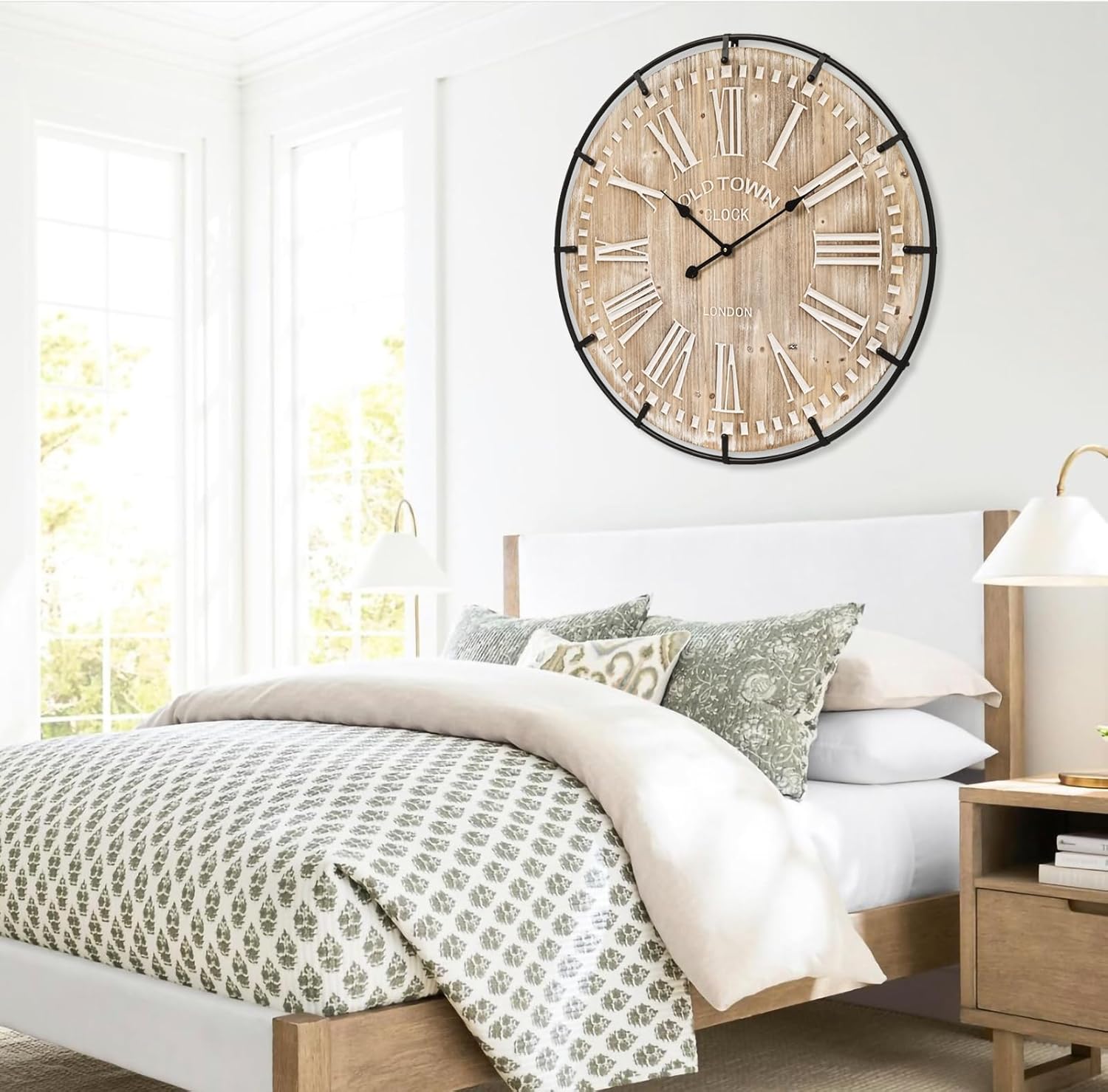 Large Wall Clock –30 Inch Farmhouse Clock -Extra Large 30 Inch Wood and Metal Wall Clock, Silent